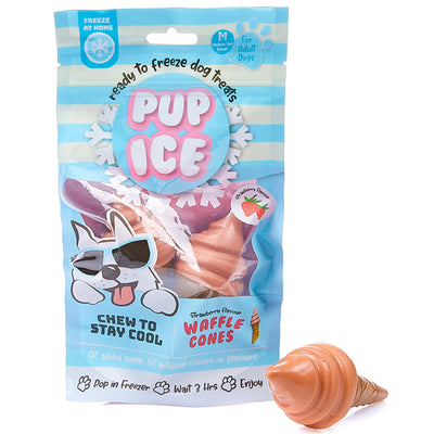 SPOT Pup Ice- Ready to Freeze at Home Dog Treats-Edible Chews for Medium Breed Dogs & Puppies with Real Chicken to Keep Your Pup Cool Year Round, Waffle Cone Strawberry Flavor, 2pcs