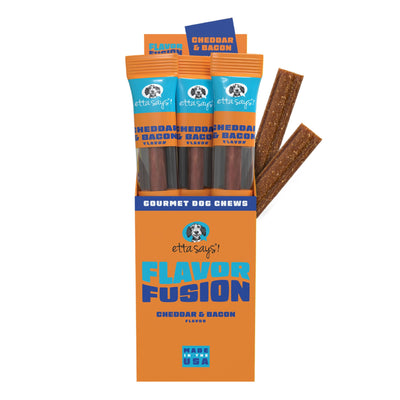 etta says! Flavor Fusion - All Natural Rawhide Free Chews for Dogs 2oz Chew- Cheese and Bacon - Made in The USA (12 Count Pack of 1)