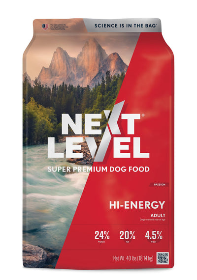 Next Level Super Premium Dog Food - HI-Energy - Dry Kibble for Adult Dogs of All Breeds - 24% Protein. Beef, Chicken, Pork & Fish Meal Proteins & Gluten Free Grains for Active Sporting Dogs