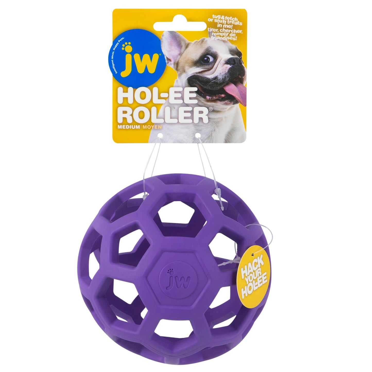 JW Pet Hol-ee Roller Dog Toy Puzzle Ball, Natural Rubber, Medium (4.5 Inch Diameter), Colors May Vary