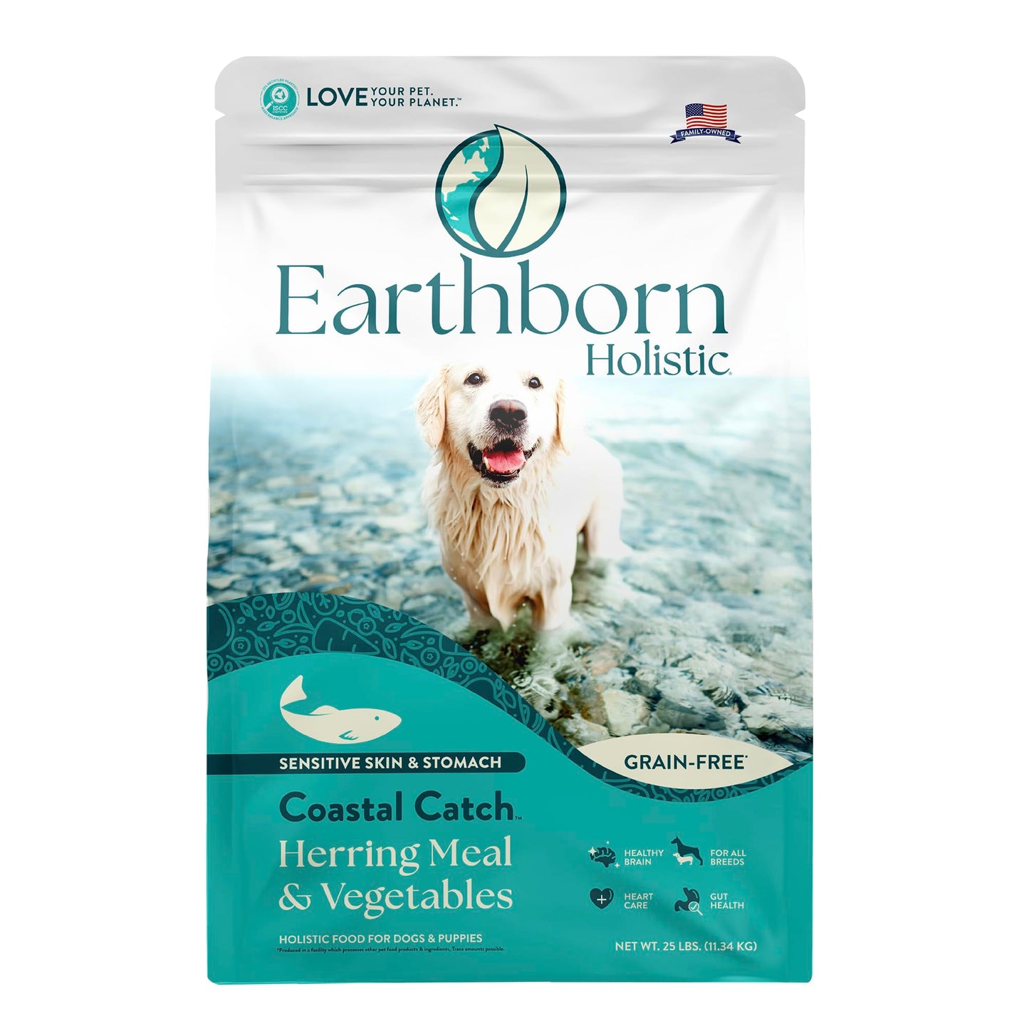 Earthborn Holistic Coastal Catch Herring Meal & Vegetables Grain-Free, Sensitive Skin and Stomach Dry Food for Dogs and Puppies (25 lb. Bag)