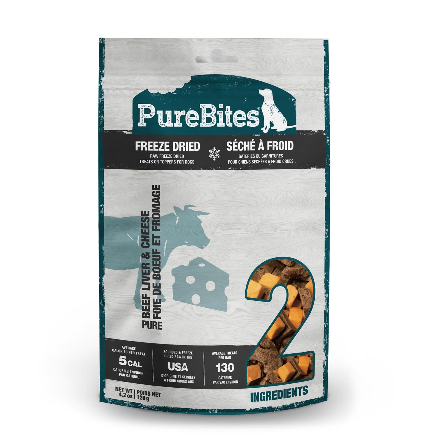 PureBites Beef & Cheese Freeze Dried Dog Treats, 2 Ingredients, Made in USA, 4.2oz