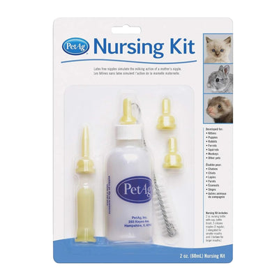 Pet-Ag Nursing Kit - 2 oz - Promotes the Natural Feeding of Liquids to Baby Animals - Each Kit Includes 2 oz. Bottle with Cap, 5 Nipples & Cleaning Brush