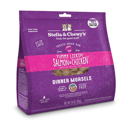 Stella & Chewy's Freeze-Dried Raw Cat Dinner Morsels - Grain Free, Protein Rich Cat & Kitten Food - Yummy Lickin’ Salmon & Chicken Recipe - 18 oz Bag