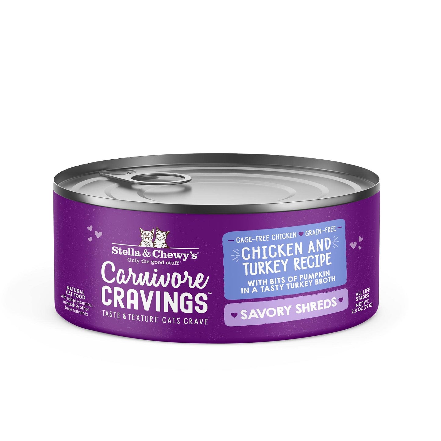 Stella & Chewy's, Cat Carnivore Cravings Chicken & Turkey Shreds Can, 2.8 Ounce