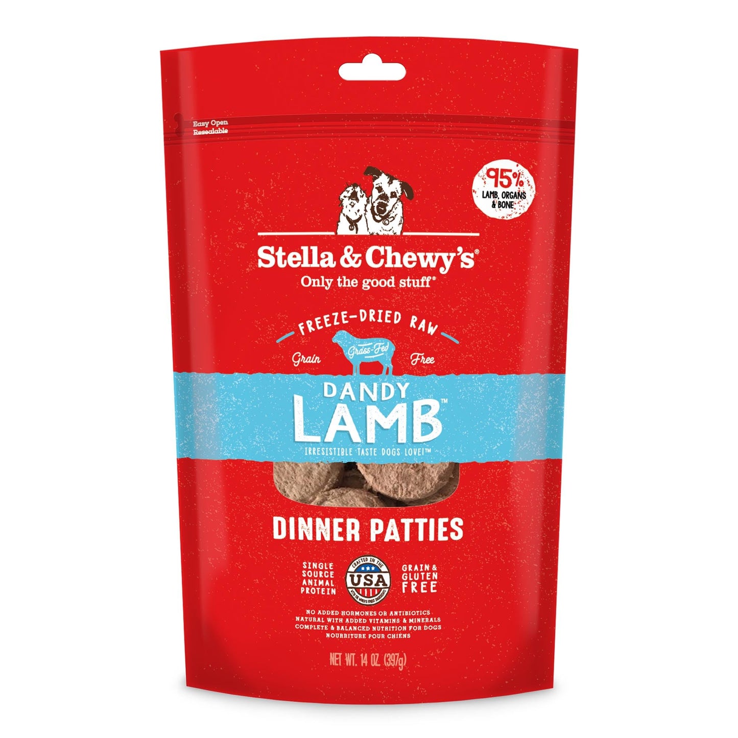 Stella & Chewy's Freeze Dried Raw Dinner Patties - Grain Free Dog Food, Protein Rich Dandy Lamb Recipe - 14 oz Bag