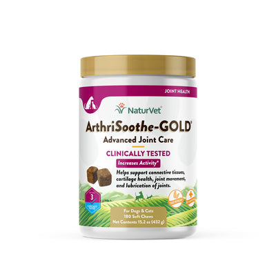 NaturVet ArthriSoothe-Gold Level 3 Advanced Joint Care for Dogs - Soft Chew Dog Supplement with Glucosamine, MSM, Chondroitin & Hyaluronic Acid - Wheat-Free Pet Supplements - 180 Ct.