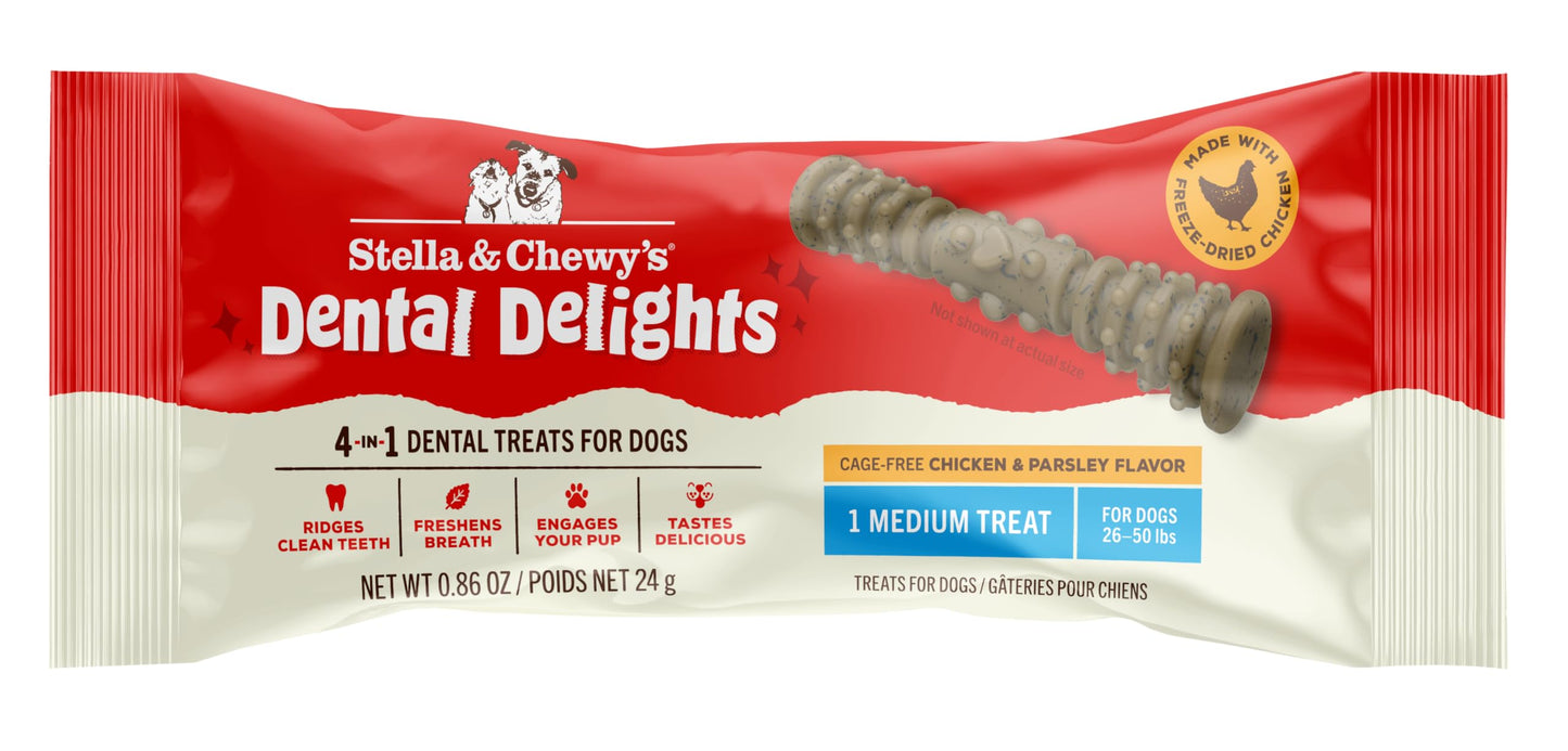 Stella & Chewy's Dental Delights with Freeze-Dried Chicken - Medium Dental Treats for Dogs, Single Serve