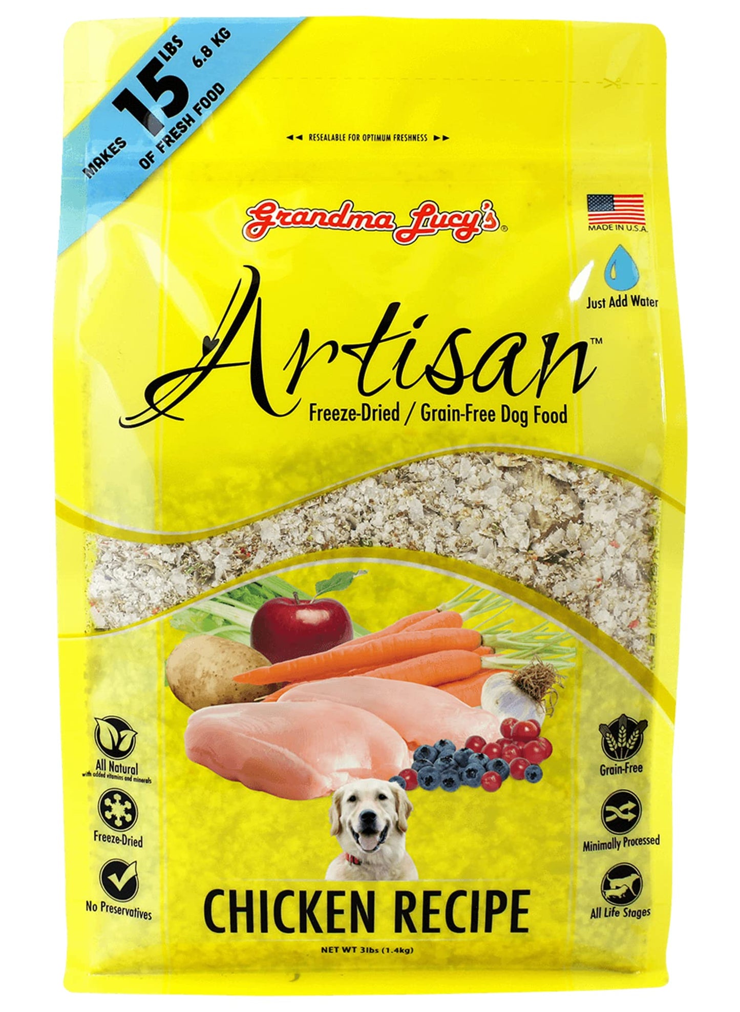 Grandma Lucy's Artisan Dog Food, Grain Free and Freeze-Dried - Artisan Chicken, 3Lb Bag