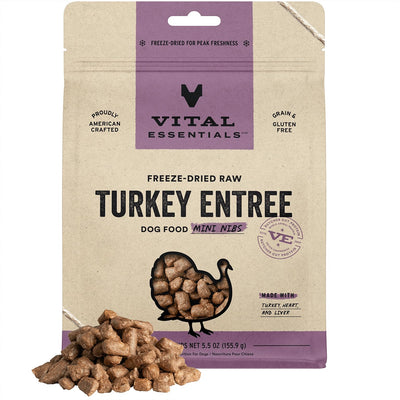 Vital Essentials Freeze Dried Raw Dog Food, Turkey Mini Nibs Entree, 5.5 oz