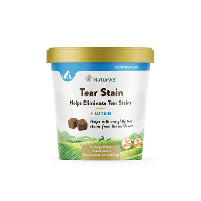 NaturVet - Tear Stain Plus Lutein - Eliminates Unsightly Tear Stains - Enhanced with Cranberry Extract, Marshmallow Root & Oregon Grape Root - for Dogs & Cats - 70 Soft Chews