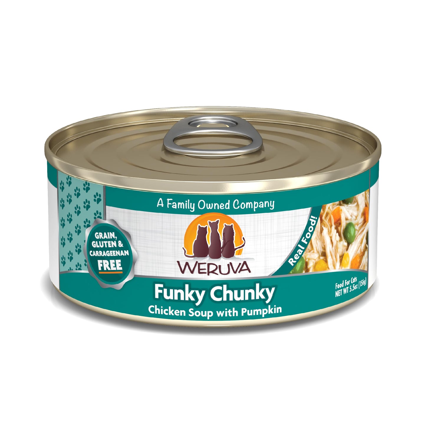 Weruva Classic Cat Food, Funky Chunky Chicken Soup with Pumpkin in Chicken Soup, 5.5oz Can (Pack of 24)