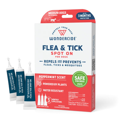 Wondercide - Flea & Tick Dog Spot On - Flea, Tick, and Mosquito Repellent, Prevention for Dogs with Natural Essential Oils - Up to 3 Months Protection - Medium 3 Tubes of 0.10 oz