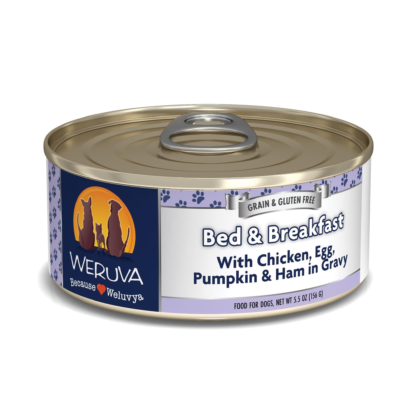 Weruva Classic Dog Food, Bed & Breakfast with Chicken, Egg, Pumpkin & Ham in Gravy, 5.5oz Can (Pack of 24), Blue