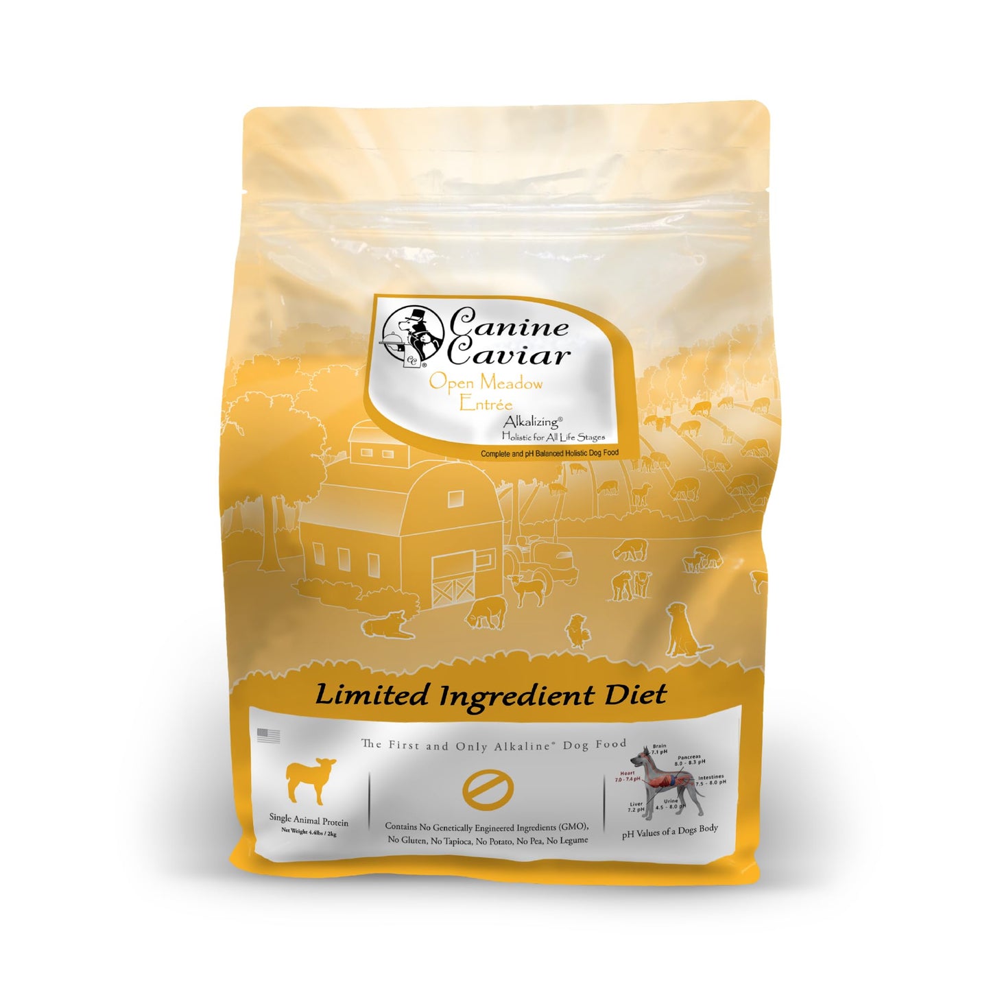 Canine Caviar - Open Meadow: Lamb & Pearl Millet Alkaline Dry Dog Food, Limited Ingredients, Gluten-Free, Based on Science & Research, Veterinary Alternative Diet (4.4 Pound Bag)