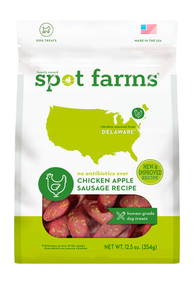 Spot Farms Chicken Apple Sausage Healthy All Natural Dog Treats Human Grade Made in USA 12.5 oz