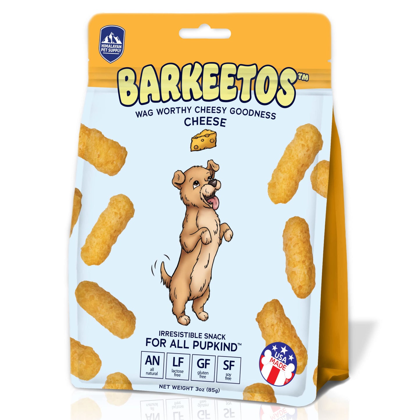 Barkeetos Cheese | Made with Real Himalayan Cheese | Protein Rich - Lactose Free - Gluten Free - Grain Free | USA Made | for All Breeds | 3 oz of Droolicious, Crunchy Goodness