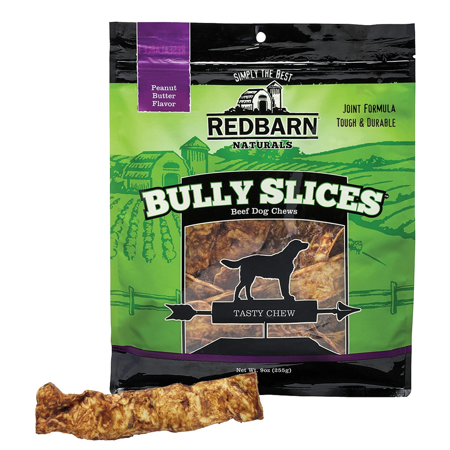 Redbarn All-Natural Rawhide Bully Slices - Peanut Butter Flavor - Premium Grain-Free Beef Hide Treats High Protein Low Fat for Chewers - 9 oz Bag