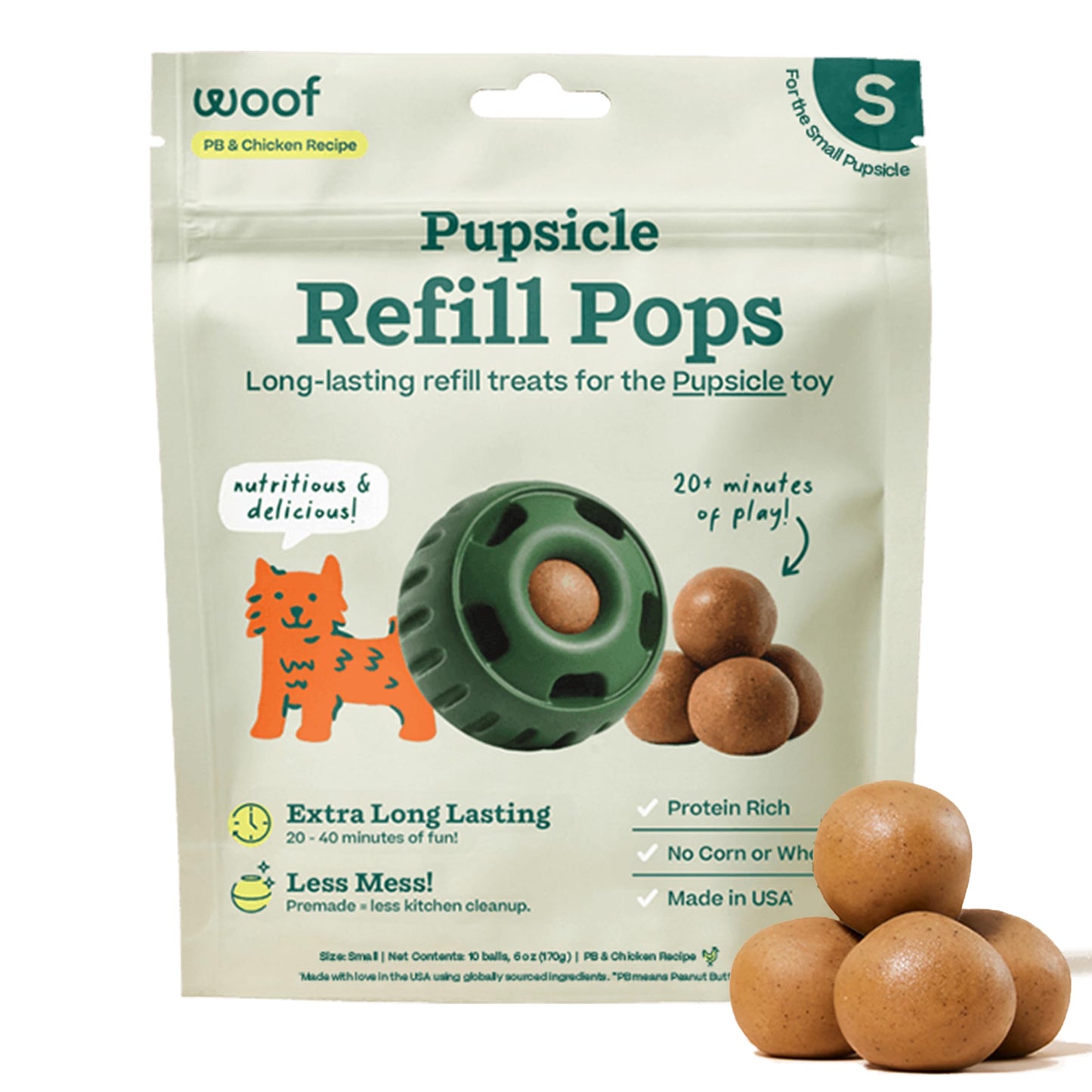 WOOF Pupsicle Refill Pops, Delicious Long Lasting Dog Treats, Refills for The Pupsicle, Pre-Made Dog Treats for Dogs, Natural Ingredients, Low-Mess Chicken Pet Treats - Small Pops - 10 Count