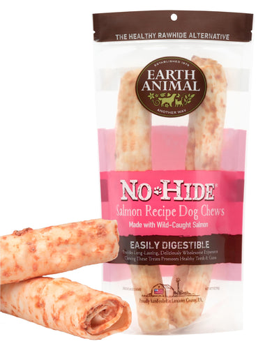 Earth Animal No Hide Large Salmon Flavored Natural Rawhide Free Dog Chews Long Lasting Dog Chew Sticks | Dog Treats for Large Dogs | Great Dog Chews for Aggressive Chewers (1 Pack)