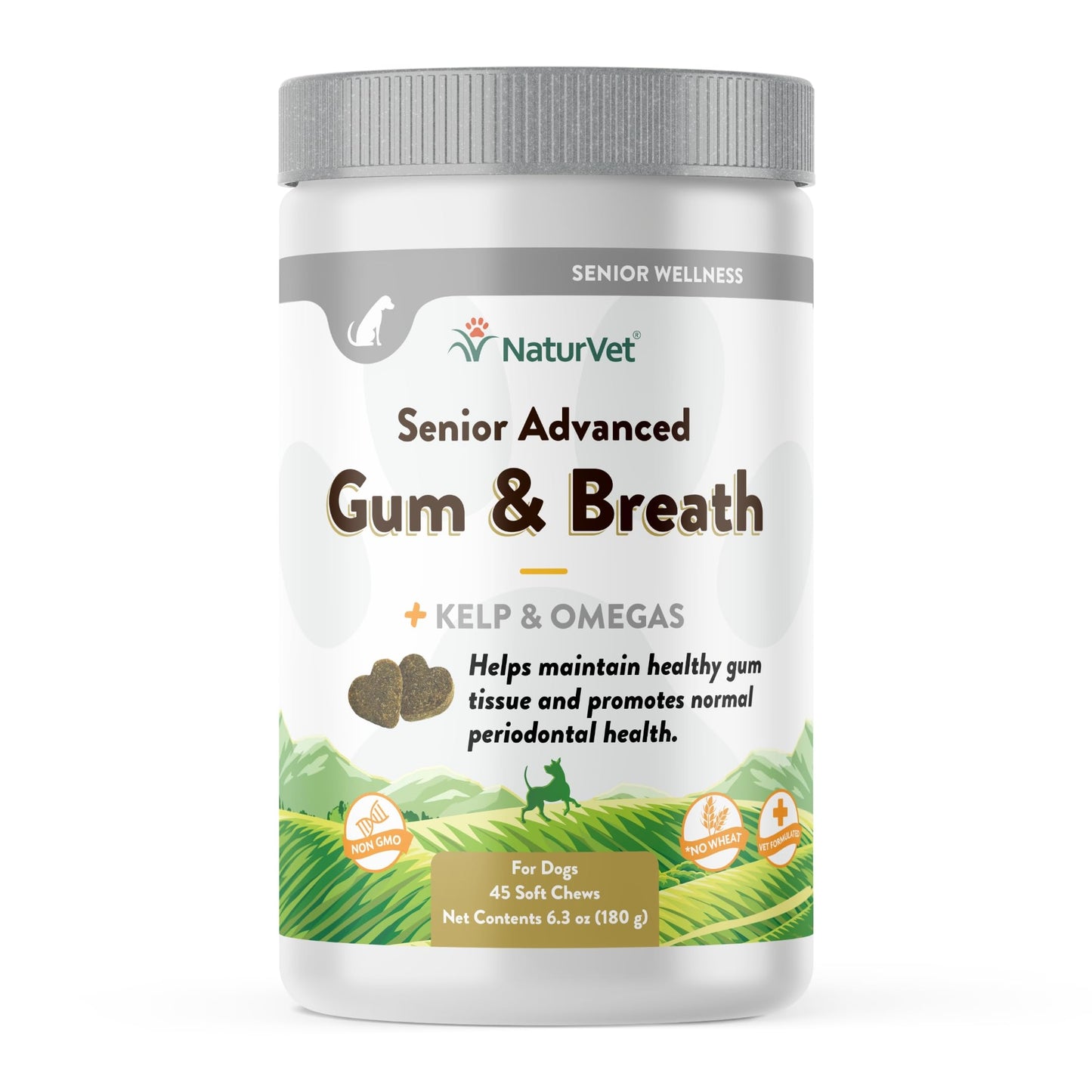 NaturVet Senior Advanced Gum & Breath Dog Supplement - Includes Peppermint, Parsley Leaf to Help Promote Periodontal Health, Fresh Breath for Dogs - 45 Ct. Soft Chews