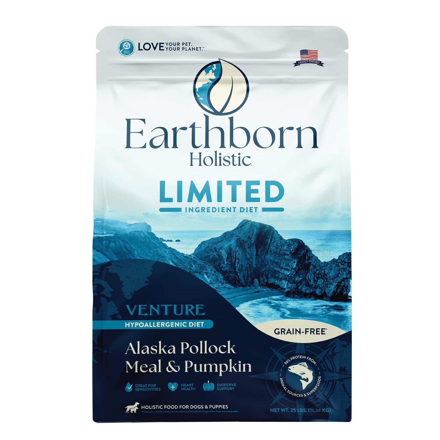 Earthborn Holistic Venture Limited Ingredient Alaska Pollock Meal & Pumpkin Grain-Free Dry Dog Food 25 lb