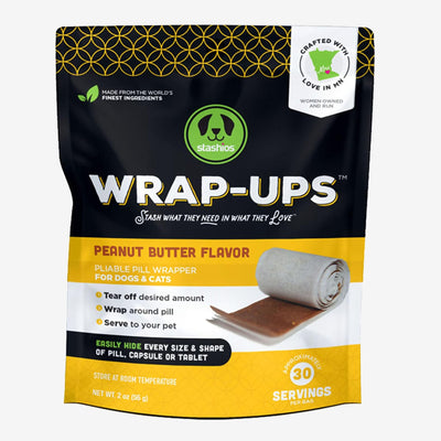 Stashios: Wrap-Ups: Pill Wrapper - Peanut Butter - 30 Servings Bag, Dogs & Cats, Pet Treat Hides Any Size Pills, All Natural Limited Ingredients, USA