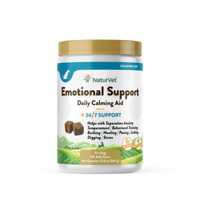 NaturVet Emotional Support Daily Calming Aid Dog Supplement - Helps Promote 24/7 Normal, Calm Behavior - for Dog Stress, Nervousness, Separation, Unwanted Behavior - 120ct Soft Chews