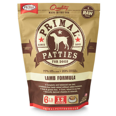 Primal Pet Food Raw Diet, Canine Lamb Formula, 8-Ounce Patties, Pack Of 12