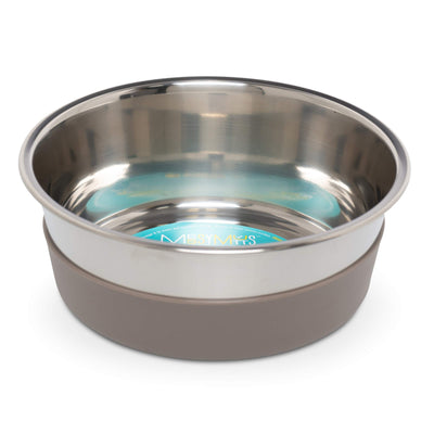 Messy Mutts Stainless Steel Heavy Gauge Bowl with Non-Slip Removable Silicone Base | Durable Indoor/Outdoor Dog Bowl | Warm Grey | Large, 4.5 Cups