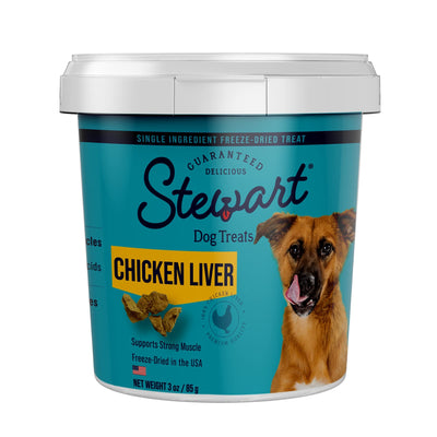 Stewart Single Ingredient Freeze Dried Raw Dog Treats, Chicken Liver, 3 Ounce Resealable Tub, Training Treats or Meal Topper Dogs, High Protein, Grain Free, Gluten Free