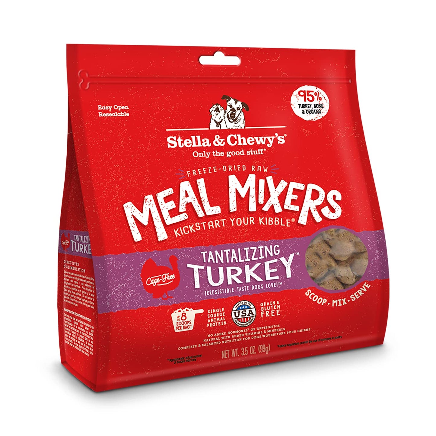 Stella & Chewy's Freeze Dried Raw Tantalizing Turkey Meal Mixer - Dog Food Topper for Small & Large Breeds - Grain Free, Protein Rich Recipe - 8 oz Bag