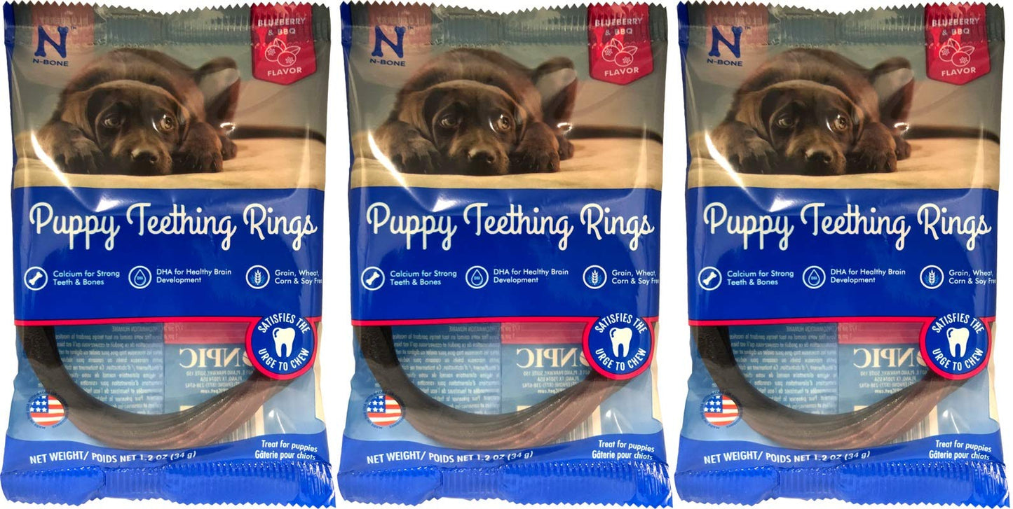 NPIC 3 Pack of N-Bone Grain-Free Blueberry and BBQ Puppy Teething Ring Treats, 1.2 Ounces Each