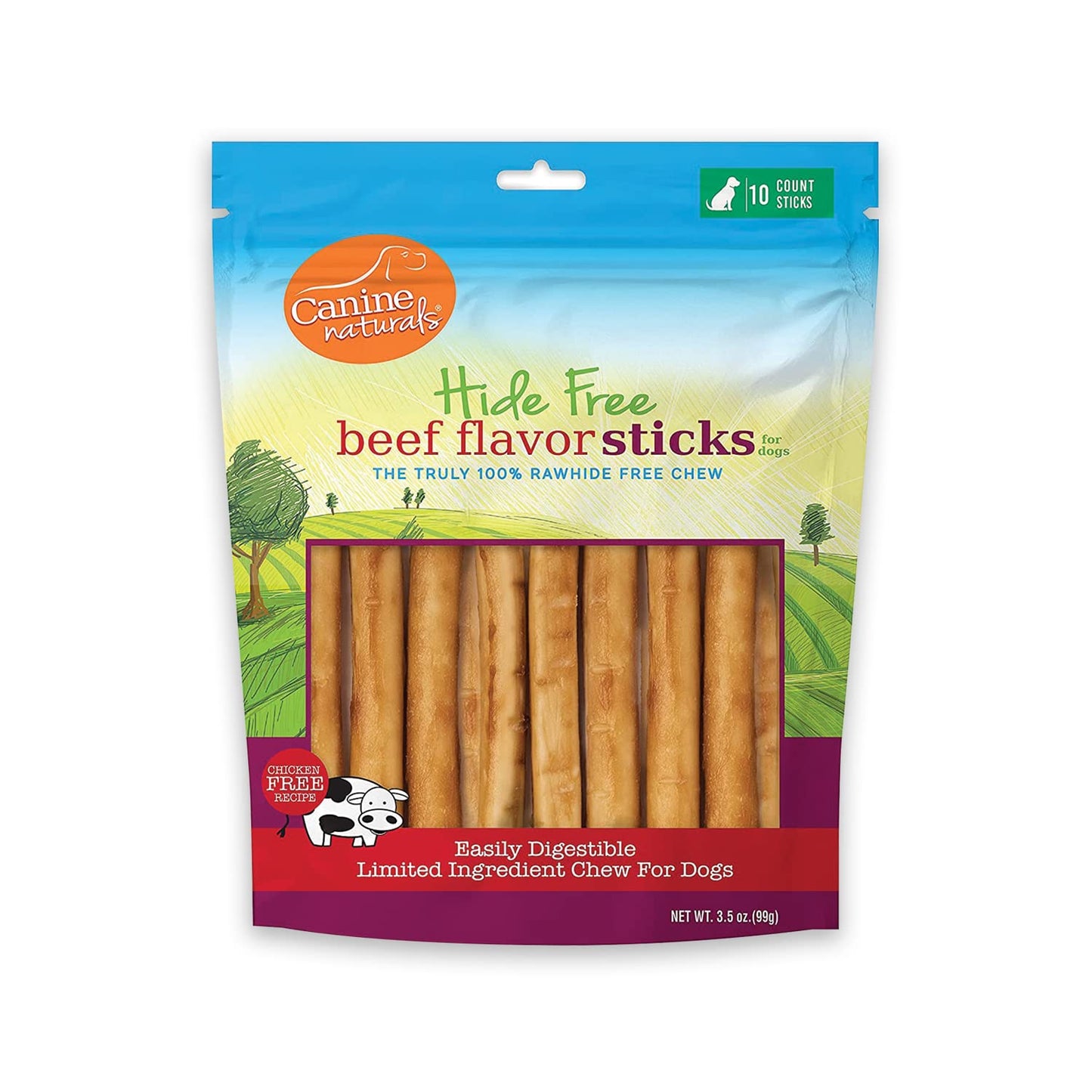 Canine Naturals Beef Chew - Rawhide Free Dog Treats - Made With Real Beef - Poultry Free Recipe - All-Natural and Easily Digestible - 10 Pack of 5 Inch Stick Chews