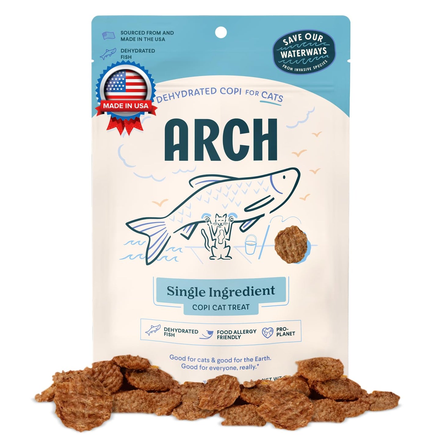 Arch Dehydrated Copi Cat Treats | Omega-Rich, Hypoallergenic, Made in The USA, Gluten-Free, Eco-Friendly | High Protein, Single Ingredient | Sensitive Stomach Approved | Wild Caught Fish