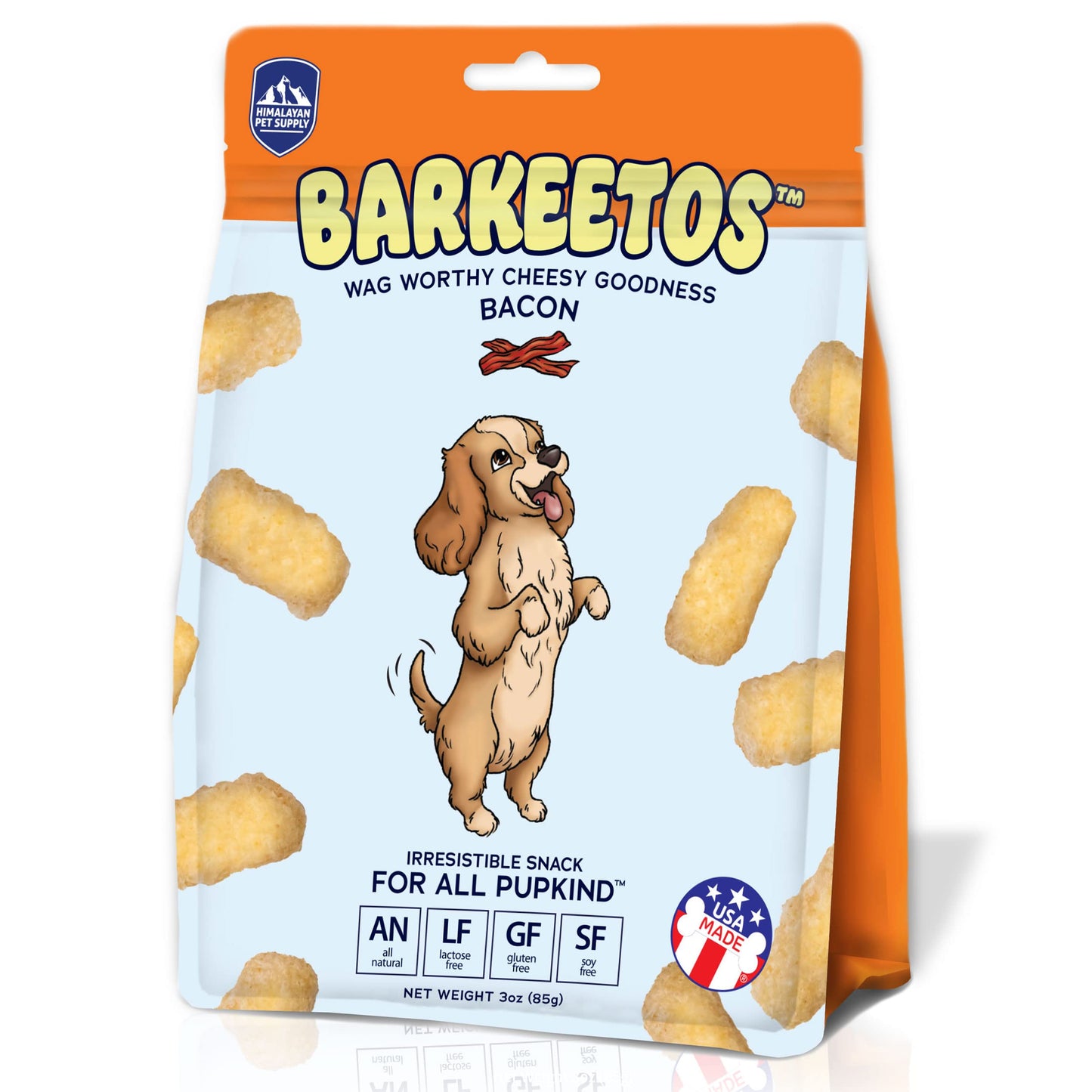 Barkeetos Bacon | Made with Real Himalayan Cheese and Bacon | Protein Rich - Lactose Free - Gluten Free - Grain Free | USA Made | for All Breeds | 3 oz of Droolicious, Crunchy Goodness