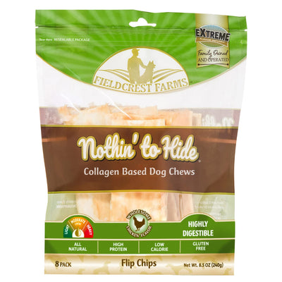 Fieldcrest Farms Nothin to Hide Flip Chips Chews for Dogs - All Natural Rawhide Alternative Treats for Dogs, Chicken, Beef or Peanut Butter Flavor Snack for All Breed Dogs (Chicken, 8.5 Oz)