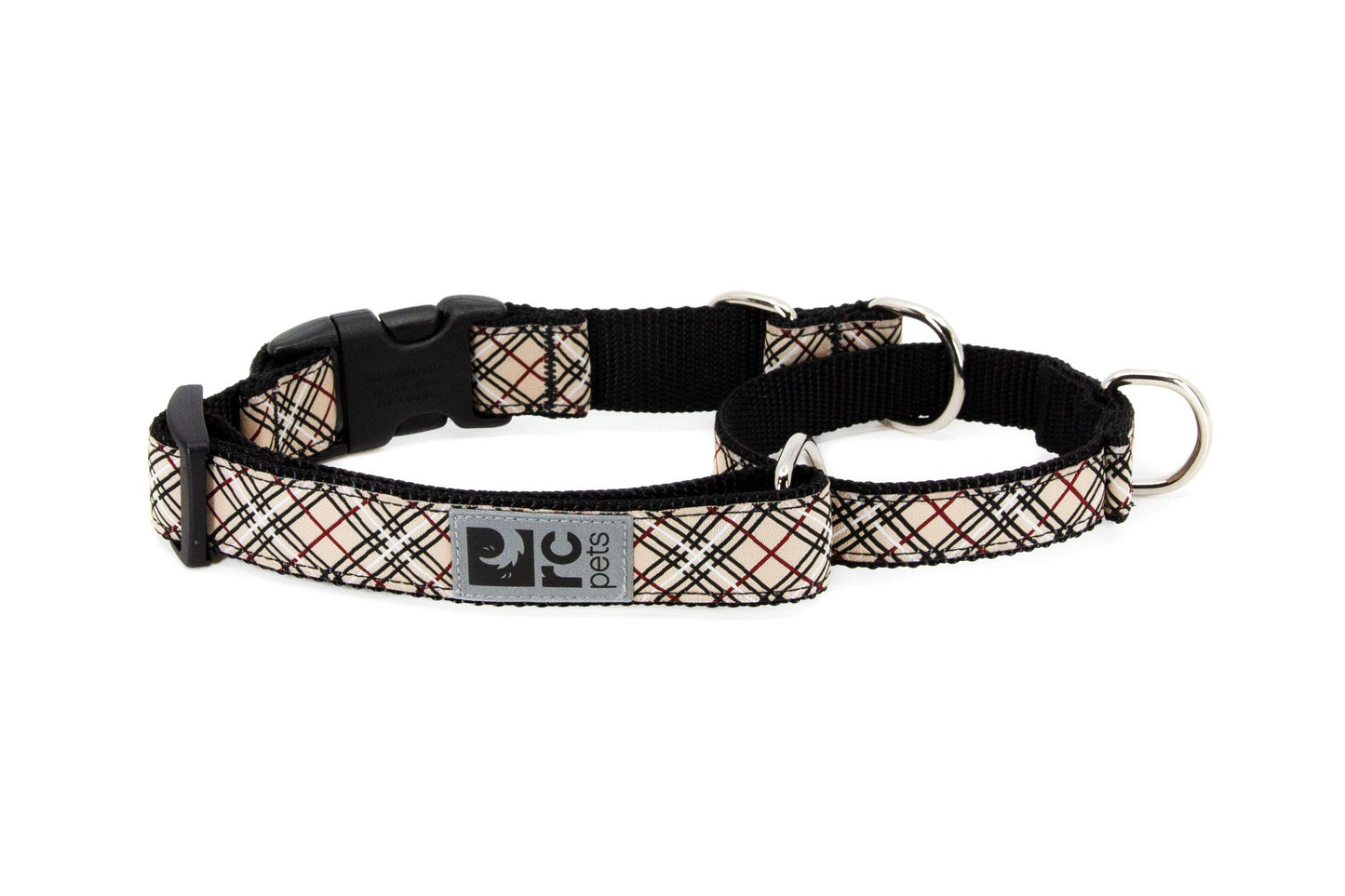 RC Pets 3/4 Inch Easy Clip Web Martingale Training Dog Collar, Small, Tan Tartan