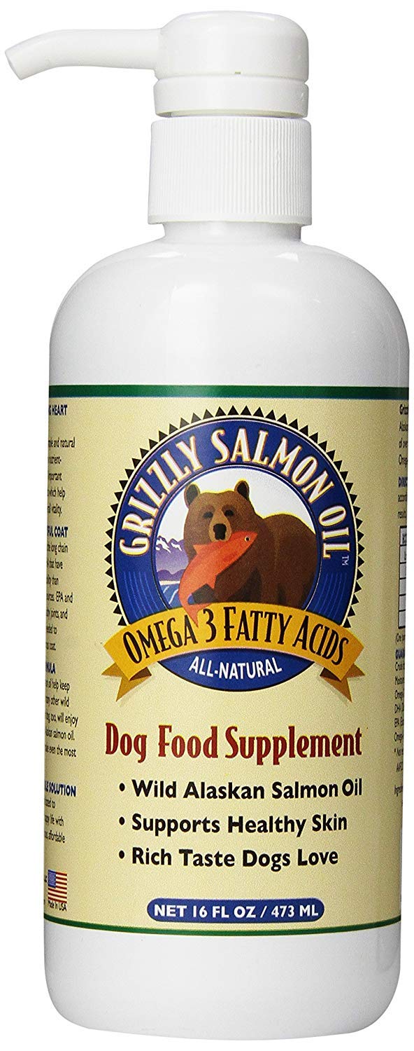 Grizzly Wild Alaskan Salmon Oil Dog Food Supplement Omega 3 Fatty Acids, 16 oz