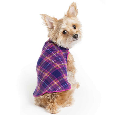 Gold Paw Stretch Fleece Dog Coat, Stretchy Pet Sweater, Machine Washable Pullover for Winter and Fall, Mulberry Plaid, 16