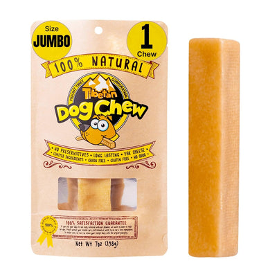 Tibetan Dog Chew Yak Cheese Sticks - Natural, Handmade Treats for Jumbo Dogs, Long-Lasting Entertainment, Perfect for Aggressive Chewers, Rawhide-Free, Grain-Free, Gluten-Free (1 Chew, Jumbo)