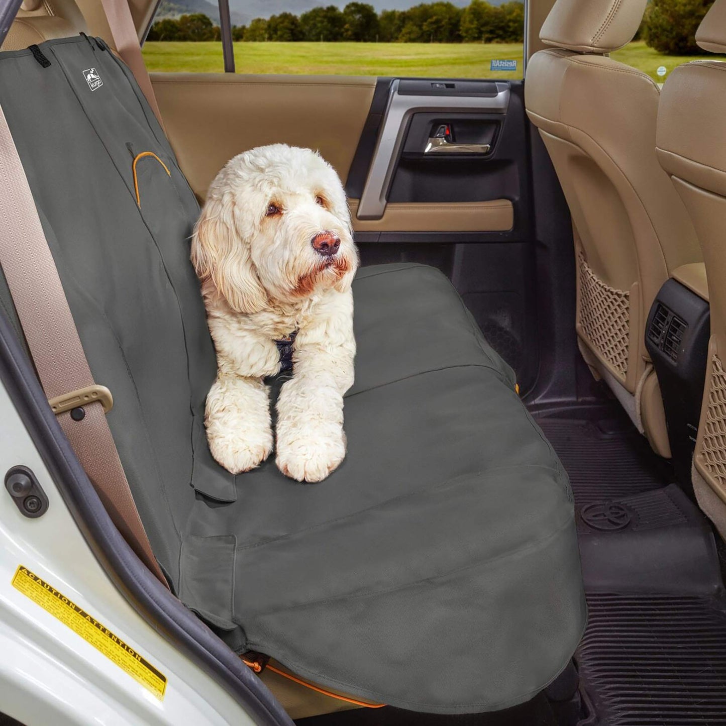 Kurgo Wander Bench Seat Cover, Dog Car Seat Protector, Waterproof & Stain-Resistant, Secure Fit, Charcoal Grey