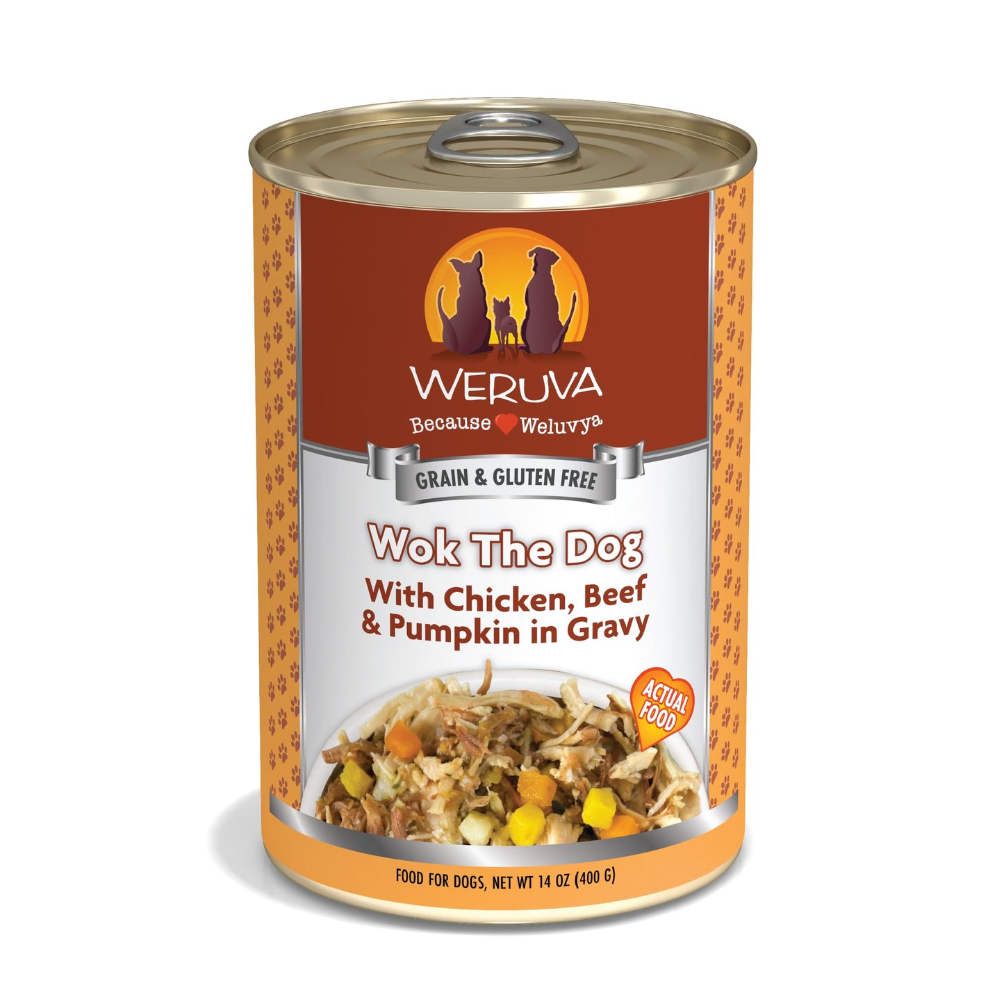 Weruva Classic Dog Food, Wok The Dog with Chicken Breast, Beef & Pumpkin in Gravy, 14oz Can (Pack of 12), Brown