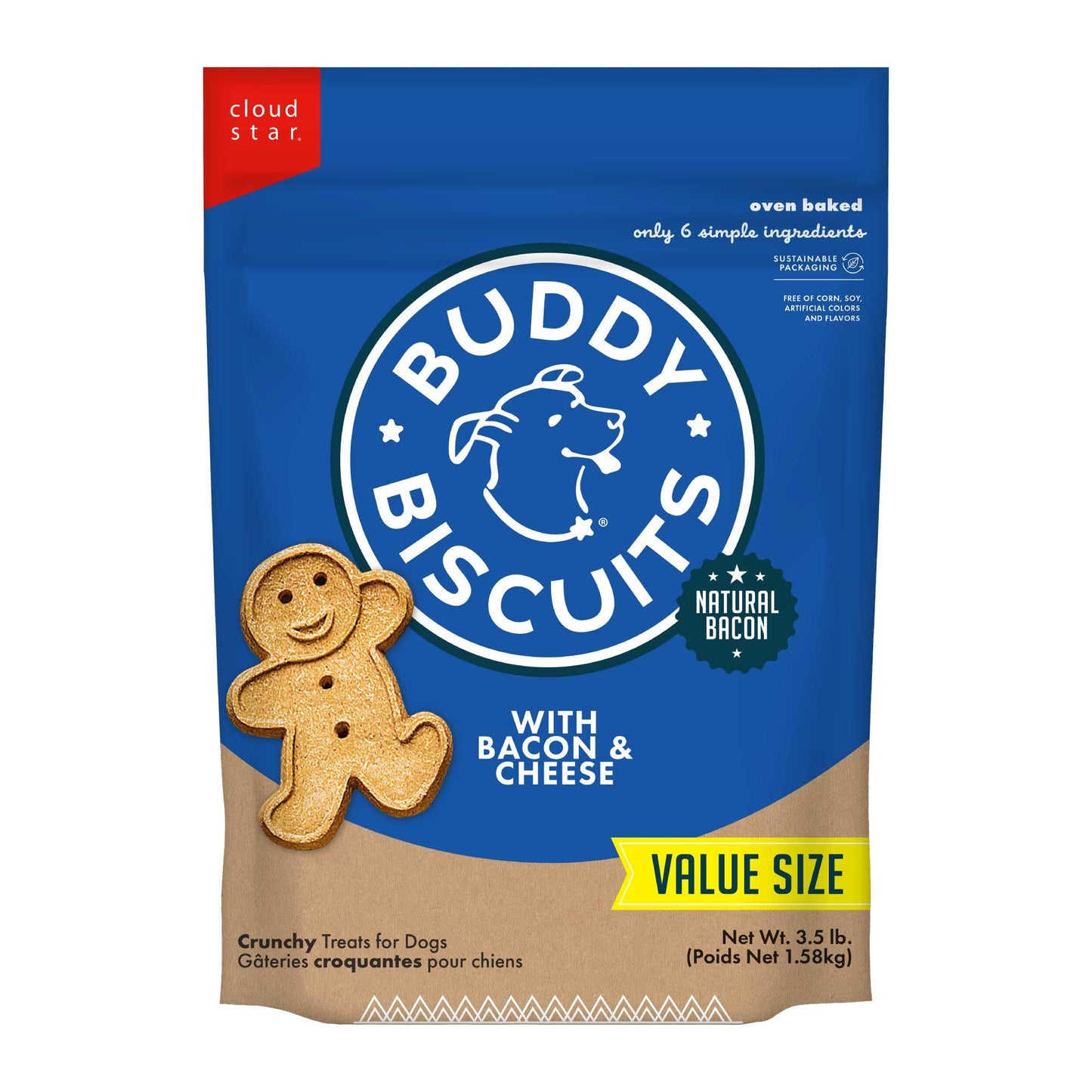 Buddy Biscuits 3.5 lbs. Bag of Crunchy Dog Treats Made with Bacon & Cheese