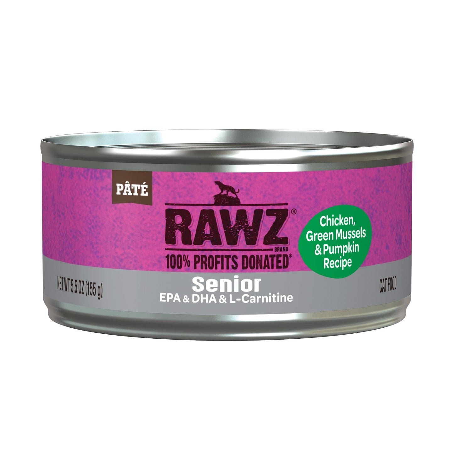 Rawz Natural Premium Pate Canned Cat Wet Food - Made with Real Meat Ingredients No BPA or Gums - 5.5oz Cans 24 Count (Chicken & Green Mussels for Seniors)