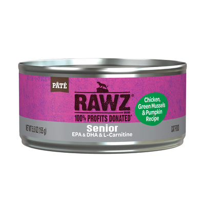 Rawz Natural Premium Pate Canned Cat Wet Food - Made with Real Meat Ingredients No BPA or Gums - 5.5oz Cans 24 Count (Chicken & Green Mussels for Seniors)