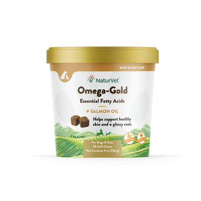 NaturVet - Omega-Gold Plus Salmon Oil | Supports Healthy Skin & Glossy Coat | Enhanced with DHA, EPA, Omega-3 & Omega-6 | for Dogs & Cats | 90 Soft Chews