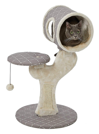 MidWest Homes for Pets Cat Tree | Salvador Cat Tree w/Built-in Sisal Cat Scratching Pad & Cat Look-Out Lounge, Mushroom/Diamond Pattern, Small Cat Tree