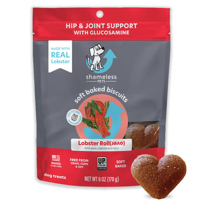 Shameless Pets Soft-Baked Dog Treats, Lobster Rollover - Natural & Healthy Dog Chews for Hip & Joint Support with Glucosamine - Dog Biscuits Baked & Made in USA, Free from Grain, Corn & Soy - 1-Pack