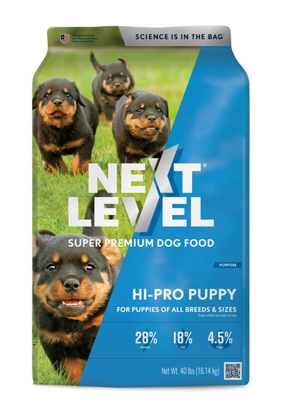 Next Level Super Premium Dog Food - HI-PRO Puppy - Dry Kibble for Dogs for Small Breeds at All Life Stages - 28% Protein, Beef, Pork, Fish, Chicken with Gluten Free Grains